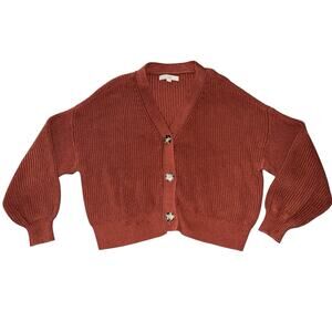 LOFT Women’s Rust Chunky Knit Ribbed Cardigan With Buttons Cottagecore Size L